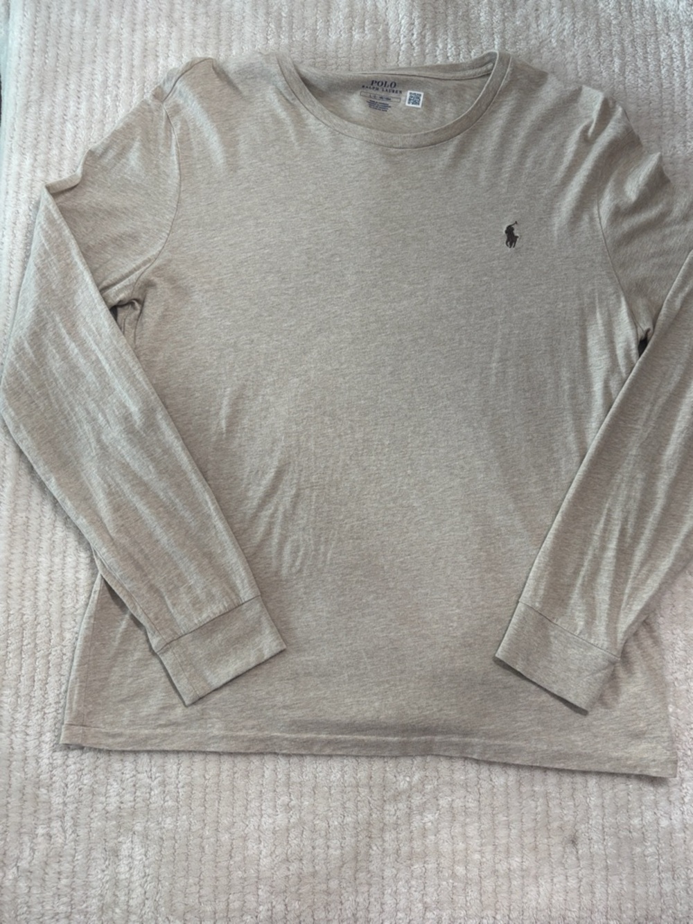 Polo by Ralph Lauren Long-Sleeve Crewneck Tee - Heather Beige with Brown horse
